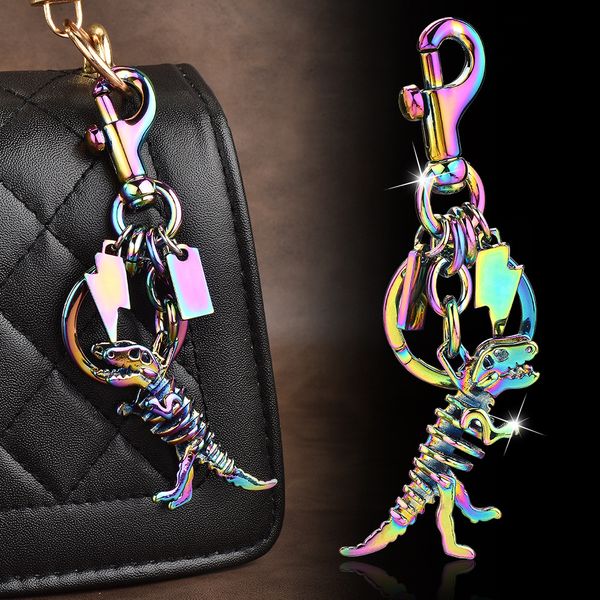 

Dinosaur keychain skeleton key ring colorful pendant bag hook retro creative keychain