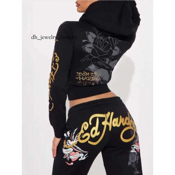

Ed Hardywomen Womens Tracksuit Two 2 Piece edhardywomen Set Outfits Strapless Casual printed Pants Y2K straight trousers Street zipper hooded designer 830, Contrast color