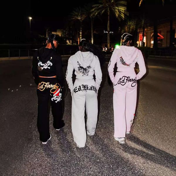 

Ed Hardywomen Womens Tracksuit Two 2 Piece edhardywomen Set Outfits Strapless Casual printed Pants Y2K straight trousers Street zipper hooded designer cde, Purple