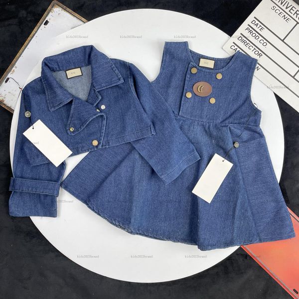 New girls dress Autumn Collar design child overskirt kids designer clothes Jeans jacket and skirt A088X03N033
