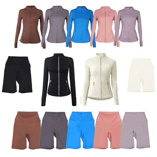

2025 10A Gym sets Jackets and shorts Yoga Jackets Workout Elastic Waist leggings Fitness quick dry fitness Activewear Sweatshirt Zip sets jackets 554, Red shorts