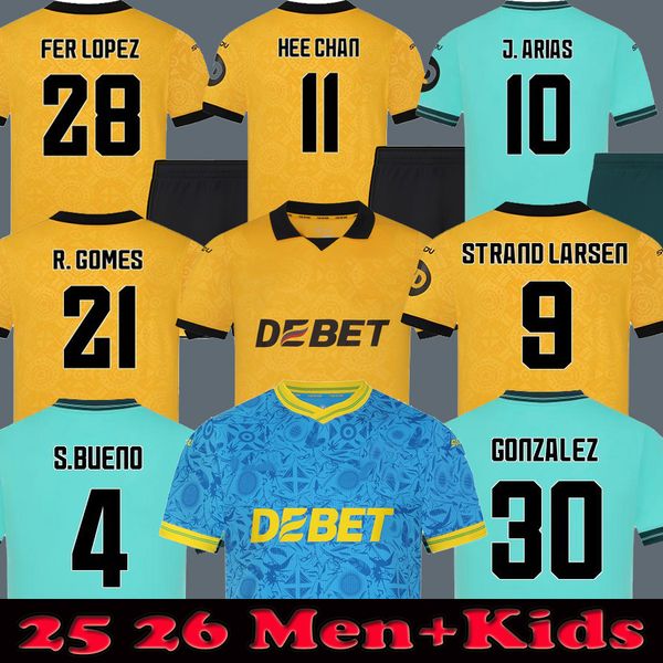 2025 2026 Wolves GUEDES STRAND LARSEN Soccer Jerseys Strand Larsen Fer Lopez J. Arias DOHERTY 25 26 Wolverhamptonfootball HEE CHAN Football Shirts Men Kit Kids set