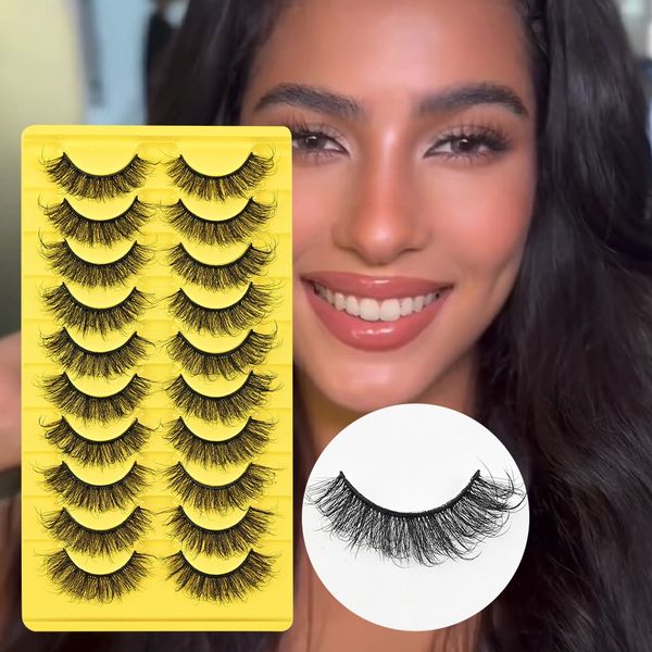 

Thick Fluffy False Eyelashes Wispy 10 Pairs Faux Mink Lashes Full Strip Soft Light Handmade Reusable Multi-layer 3D Eyelashes Extensions for Women