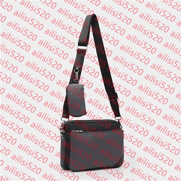 

7A 2025 Men Leather TRIO Messenger Bags Luxury Shoulder belt Make up Bag Designer Handbag Tote Man's bags M44612, 21#