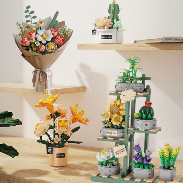 Building Block Bouquet Toy Boys And Girls Adult Gift Small Particle Toy Brick Set Simulation Assembly Flower