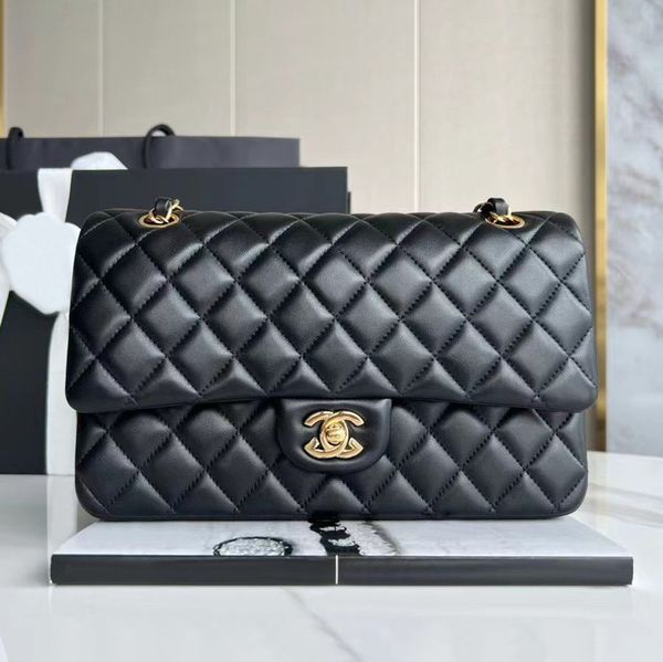 

Designer bag Shoulder bag luxury package High quality Plaid Flap Caviar Handbag Gold Silver Chain Leather Double Letter Gold Color Buckle Wallet women's bags With box, #1 26cm