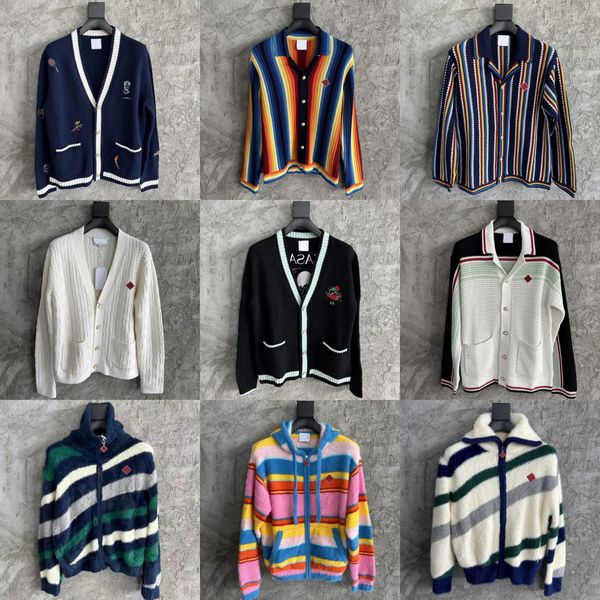 

25ss casasblanca Early fall tide new letter embroidery V-neck loose cardigan knitted sweaters men and women luxury designer casual fashion wool knit sweater top coat, Rose