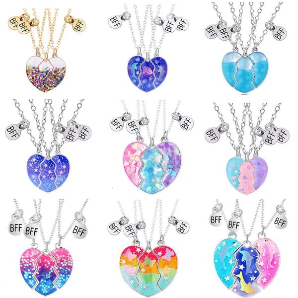 3 Pcs/set Best Friends Pendant Necklace For Women Magnetic Adjustable Rainbow Daisy Lover Broken Heart Chain BFF Jewelry Gifts W250816