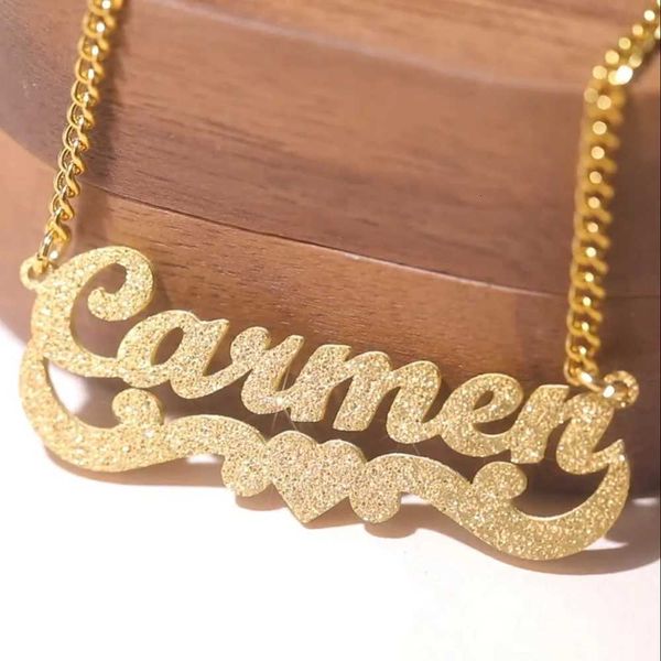 100pcs Custom Name Sparkling Necklaces Stainless Steel Customized Bling Frosted Pendants Personalized Name Chain Jewelry Gifts W250816