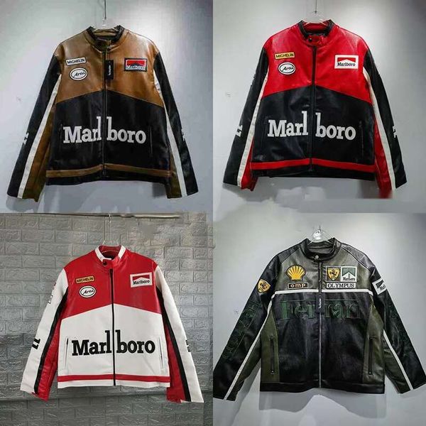 

Mens jackets F1 PU leather jacket fully embroidered heavy-duty patchwork handmade Gothic punk retro style racing motorcycle Windproof Baseball outerwear a1, Silver