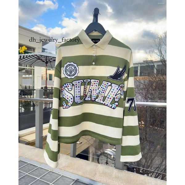 

Men's T Shirts Harajuku Top SUME Text Rhinestone Print Long Sleeved Shirt Style Retro Striped Hip-hop Street Collar a01, A4