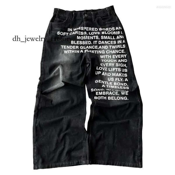 

Men's Jeans Y2K Men Vintage American Pattern Letter Streetwear Gothic Harajuku Hip Hop Women Fashion Casual Wide Leg 719, Black