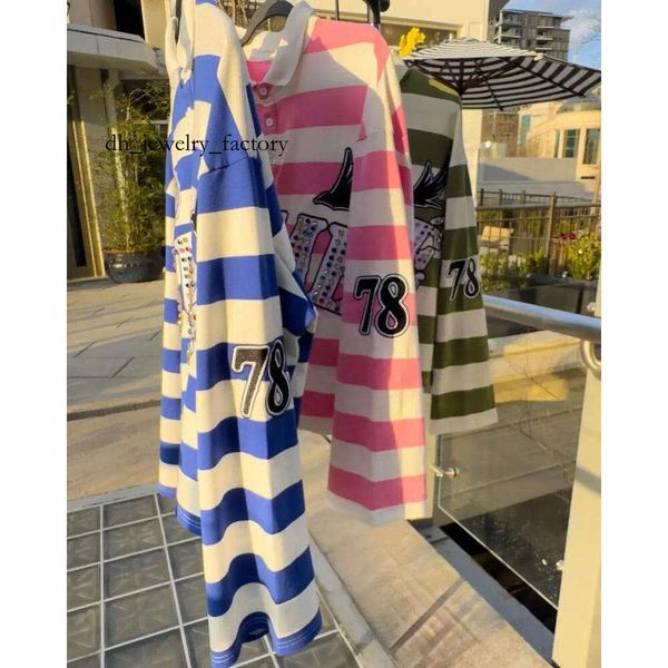 

Men's T Shirts Harajuku Top SUME Text Rhinestone Print Long Sleeved Shirt Style Retro Striped Hip-hop Street Collar efd, A4