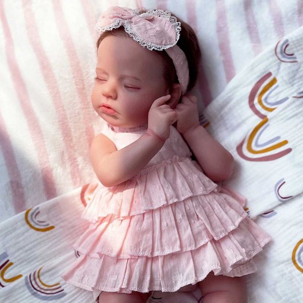 reborn baby doll 20 Inch Girl Restic Sleeping Newborn Baby Lifelike Handmade Cloth Body Soft Weighted Reborn Doll Z250818 silicone realistic newborn