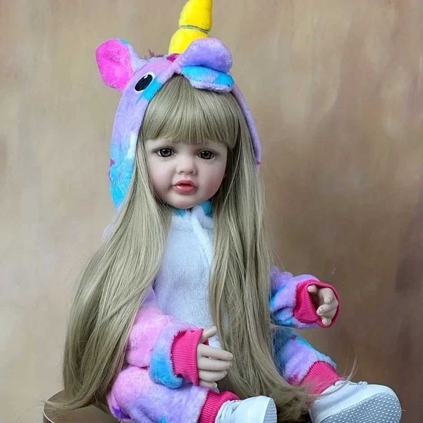 55cm Lifelike Full Silicone Body Reborn Baby Girl Doll With Blonde Long Hair and Newborn Lovely Birthday Gift Z250818