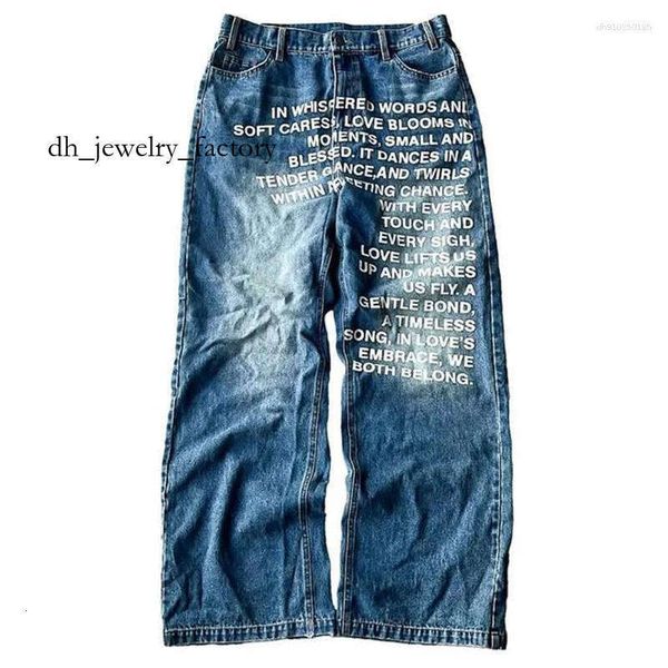 

Men's Jeans Y2K Men Vintage American Pattern Letter Streetwear Gothic Harajuku Hip Hop Women Fashion Casual Wide Leg 675, A01