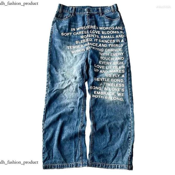 

Men' Jeans Y2K Men Vintage American Pattern Letter Streetwear Gothic Harajuku Hip Hop Women Fashion Casual Wide Leg 6ea, A01