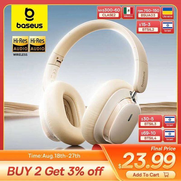 Baseus Bowie H1s Wireless Headphones Bluetooth 5.4 Noise Canceling 46Db Over Ear Headset Hi-Res Spatial Audio Earphone 120H Time