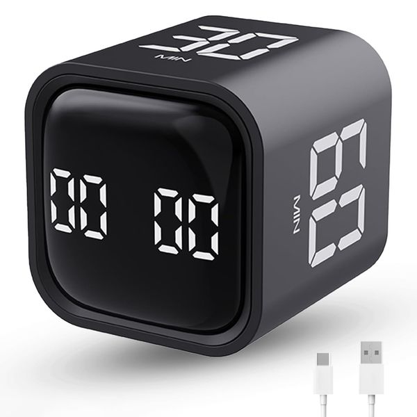

Productivity Timer Flip Gravity Sensor Cube Timer Countdown and Countdown, Silent and Vibration with Sound, 5/10/30/60 Minutes and Custom Timer