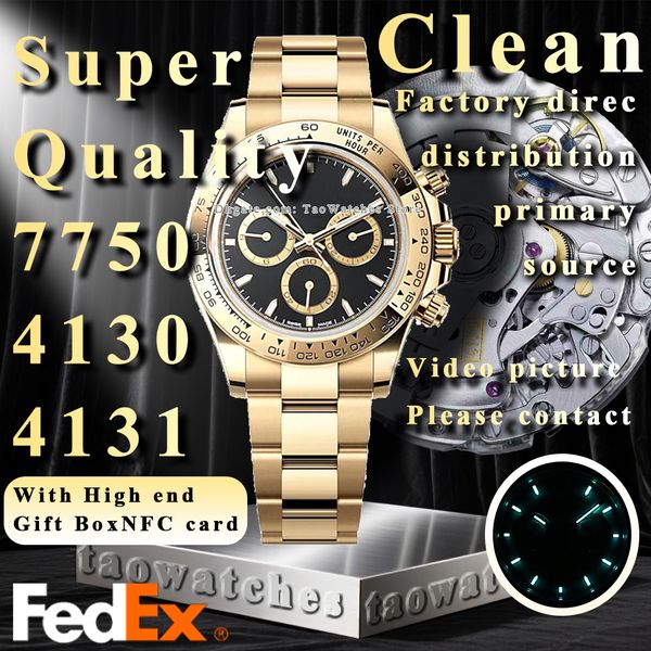 

Clean Factory Luxury Watches Men Designer Watches 40MM 7750 Automatic Movement 904L Stainless Steel Ceramic Bezel Sapphire Luminous Chronograph 72H Power Reserve, A14