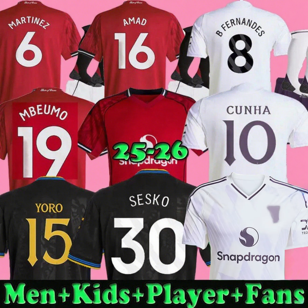 

2025 2026 Mbeumo HOJLUND MAINOO MOUNT football shirt Soccer Jersey Pre match Cunha Yoro MARTINEZ CASEMIRO Sesko B. FERNANDES 24 25 26 kit kids player fans women, Kids 25 26 home with socks
