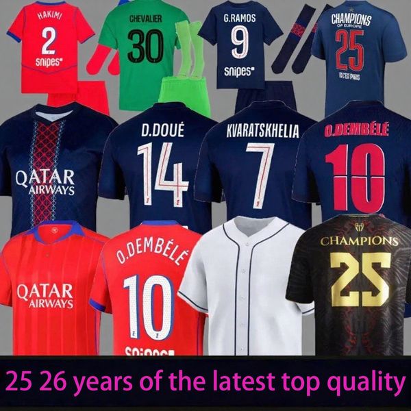 

2025 2026 maillot de foot Kvaratskhelia soccer jerseys CHEVALIER JOAO NEVES HAKIMI football shirtS 25 26 hommes BARCOLA Zaire-Emery O.Dembele PARIS final PSGES D.Doue, 24/25 4th