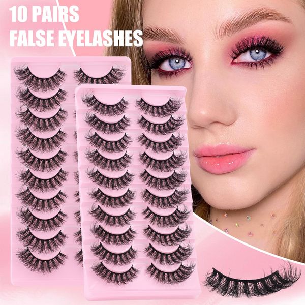 

10 Pairs Faux Mink Lashes Natural Curling Eyelashes Soft Light Handmade Reusable Multi-layer 3D Thick Fluffy Eyelash Extensions Full Strip Lashes