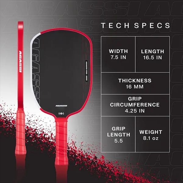 

2025 16mm Agassi Pro IV Paddle GEN 4 TFP Honeycomb Core T700 Carbon Fiber Pickleball Rackets Increases Spin & Contro