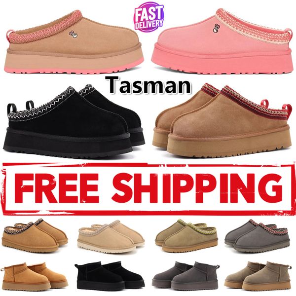 Free Shipping Tasman Slippers tazz Designer Ultra Mini boots Australia Leather Fur Suede Chestnut Women Slides Classic Fall Winter Snow Platform Booties Scuffs