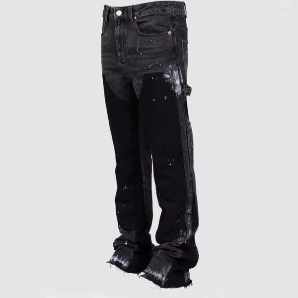 

Men's Jeans Washed Men Vintage Ankle Length Trousers Mid Waist Pockets Button Zipper Distressed Denims Streetwear Straight Pants, Gray