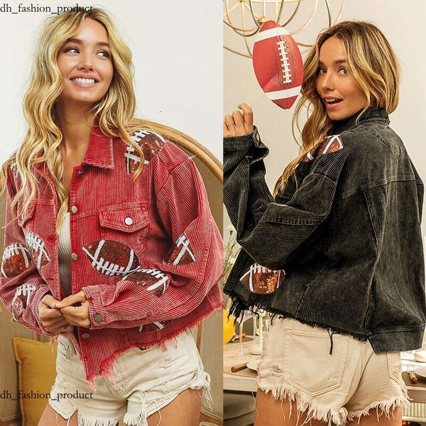 

Women' Jackets New Sports Casual Corduroy Jacket Woman Retro Turn-down Collar Splicing Football Sequins Spring Autumn Tassel Jacket for Women f74, Red