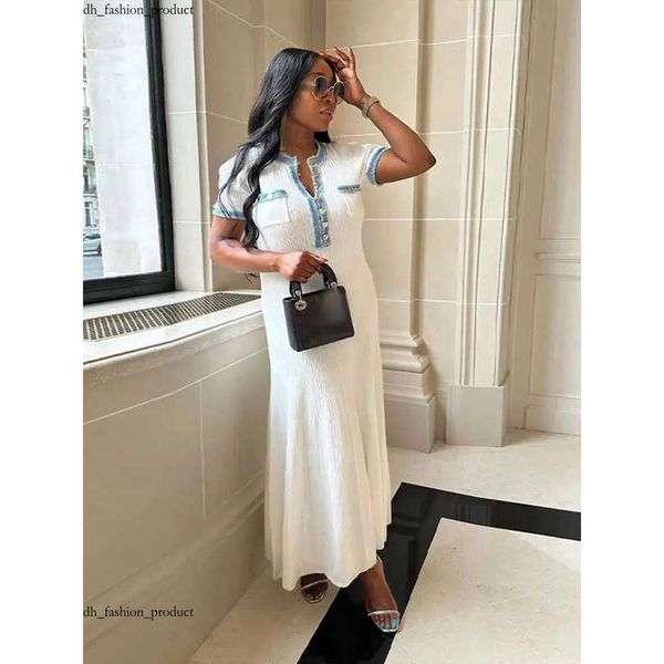 

Sandro Dress For Woman Ele V Neck Skrit Denim Knitted Long Dress Women Fashion Short Summer Dress Sve Buttons Dresses 2025 Chic Office Lady Pockets Robes 8fa 49f, Blue