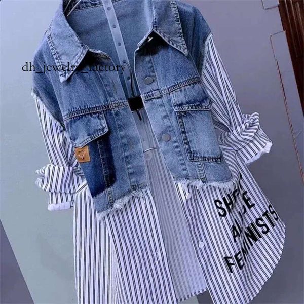 

mithworld Fashion Striped Denim Jacket Womens SpringSummer 2024 n Sense Stitching Women Jackets Temperament Coat Top 5fd, Stripe