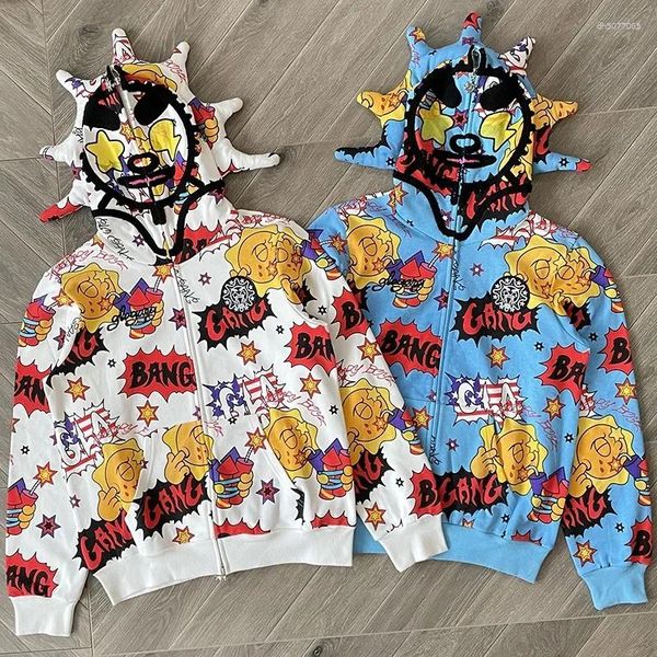 

Men's Hoodies Glo Gang The Glory Full Zip Drink Cartoon Multicolor Printed Zipper Hoodie, Sky blue