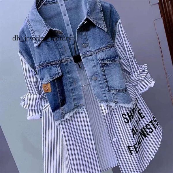 

mithworld Fashion Striped Denim Jacket Womens SpringSummer 2024 n Sense Stitching Women Jackets Temperament Coat Top f3f, Stripe