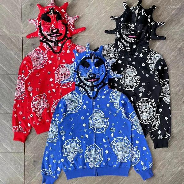 

Men' Hoodies Glo Gang The Glory Full Zip Hoodie Drink Cartoon Print Embroidered Sweater, Red