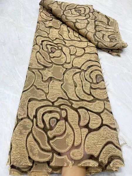 

New White African Brocade Lace Fabric Gold French Embossed Organza Jacquard Fabric for Sewing Clothes Women Prom Dresses 5yards