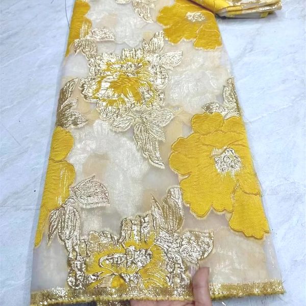 

Hot Sale Yellow Floral African French Style Luxury Embroidered Tulle Fabric High Quality 2025 for Sewing Bridal Party Women Dresses by 180 inches