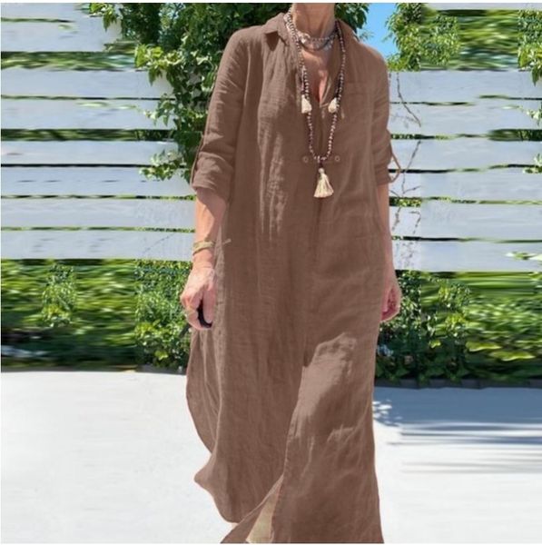 (608) Casual Large Size V-Neck Shirt Dress