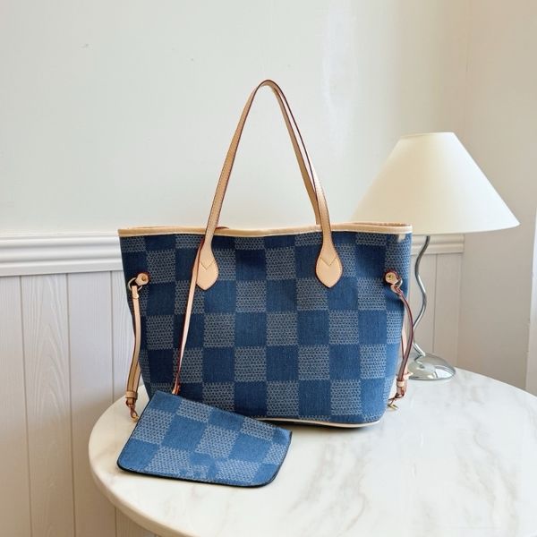 

Designer Tote Bag Women's handbag Large capacity leather shoulder Shopping New Denim handbags outdoor purse travel bag 12A Quality, Black