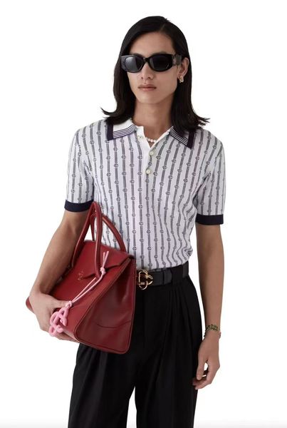 

25ss casabalnc top quality new letter striped wave knit pullover polos shirt casual men's and women's models designer loose lapel hundred knit shirt sweater coats tn, Rose