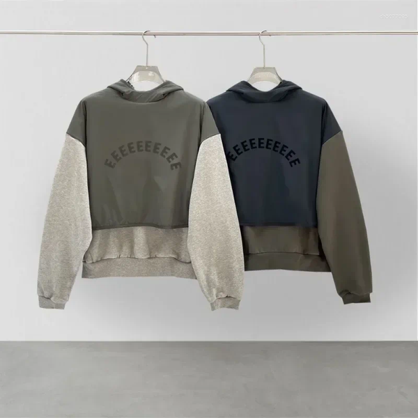 

Men' Hoodies 2025 Luxury Design Splicing Chest Arch 3D Silicone Letter Logo Blocked Hooded Sweaters Couple High Street Loose Ho, Black pants
