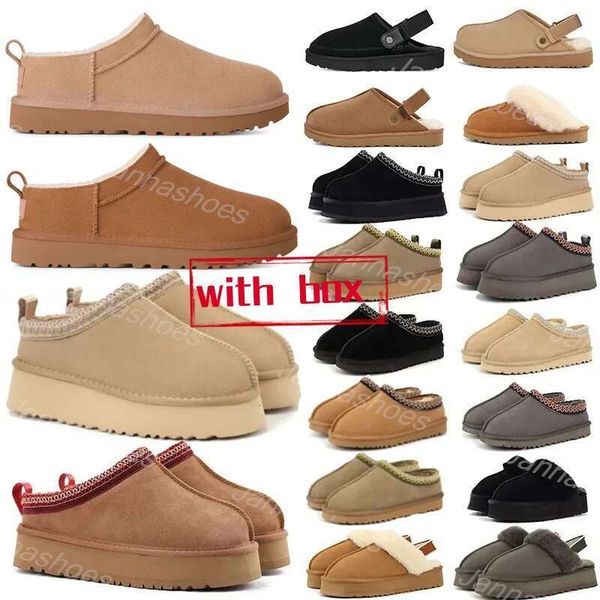 Australia designer sliders slippers Tasman Tazz fluffy Slipper Chestnut Winter Fur Platform Boot Women Men Slip-on Shoes Suede mustard seed Boots 35-45