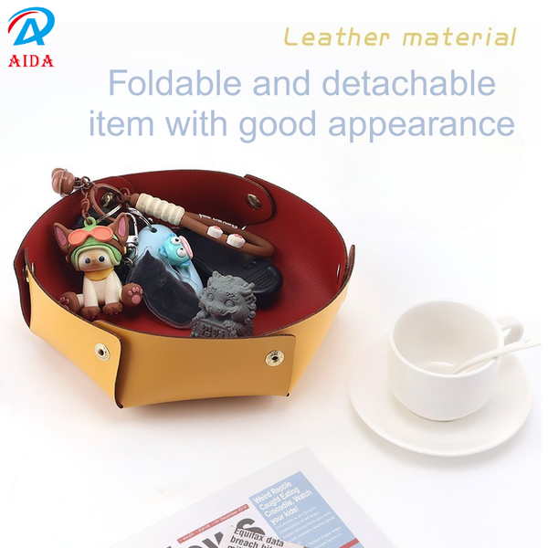 Foldable PU Leather Desk Organizer for Keys - Nordic Style Jewelry and Cosmetics Tray - Expand diameter 176mm