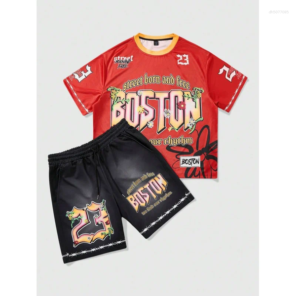 

Men's Tracksuits MEN Prep 2pcs/Set Street Graphic Print Short Sleeve T-Shirts Suitable For Everyday Wear In Spring/Summer, Tz36