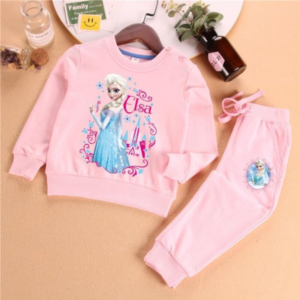 DISNEY Frozen Elsa princess baby designer clothes Girls' Spring Autumn Cotton Suit Spring and Autumn girls' set with sports printed sweatshirt and trousers.