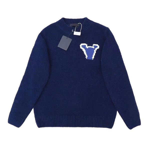 

Men's Sweaters Designer Classic internet famous front and back embroidered wool looped yarn round neck pullover sweater, L3