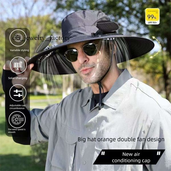 

Solar Sunshade Fisherman Hat Sun Protection Fan Fishing Sun Hat Men's Outdoor Summer Hiking UV Hat 899, Military green two fans [solar power