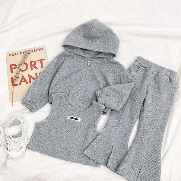 

New style Kids Fall Winter Suits Fashion Girl Cotton Sets Baby Clothing Set Children Sports Coat Pants 3Pcs Outfits 0-6 Year, Grey