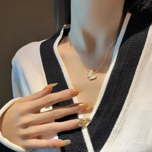 

necklace Designer Jewelry Two butterfly Pendant Necklaces for women rose gold dia Red Bule White Shell stainless steel platinum Wedding gift wholesale